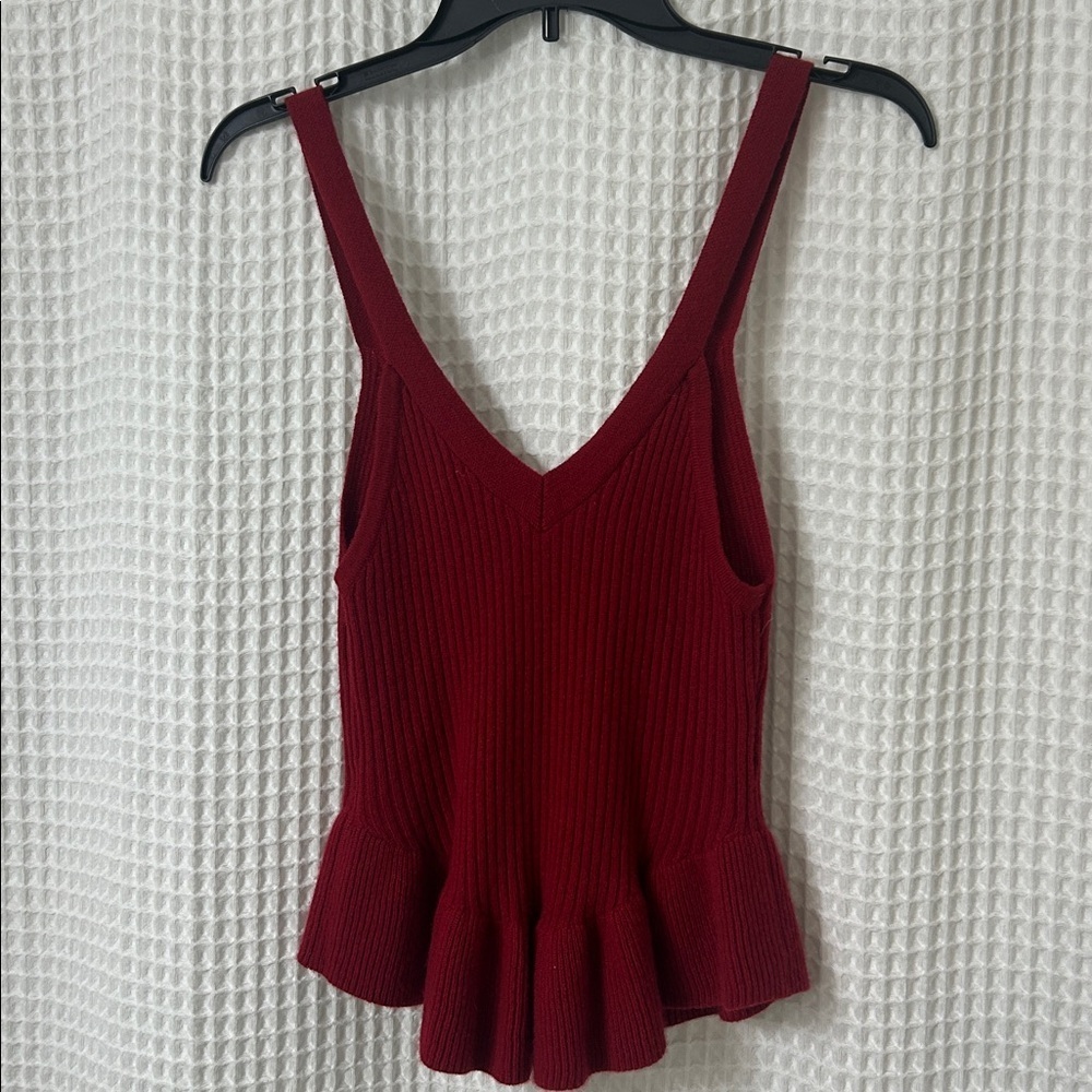 Free People Intimately Red Cashmere V Neck Sweater Tank Top Peplum Medium - Picture 4 of 4